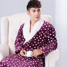Load image into Gallery viewer, Thickened Polka Dot Robe Coral Fleece Nightgown Men's Bathrobe Pajamas