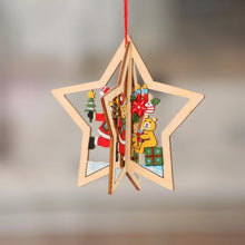 Load image into Gallery viewer, Christmas tree small pendant wooden five-pointed star bell pendant gift Christmas decoration wooden