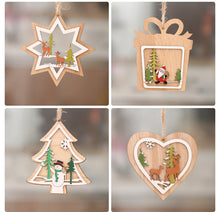 Load image into Gallery viewer, Christmas tree small pendant wooden five-pointed star bell pendant gift Christmas decoration wooden