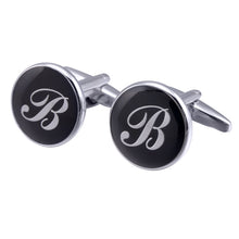 Load image into Gallery viewer, French Cufflinks black round Enamel Traditional letter Cufflinks
