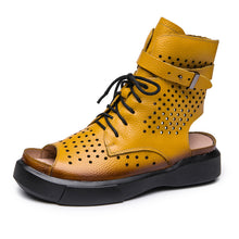 Load image into Gallery viewer, Leather Boots Flat Fish Mouth Hole Martin Boots