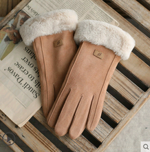 Load image into Gallery viewer, Gloves Female Autumn and Winter Warm Korean Version Plus Velvet Thick five Fingers Retro Suede Touch Screen Gloves Cute Driving