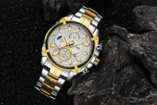 Load image into Gallery viewer, men''s watch fake three eyes luminous men''s watch fashion casual steel band waterproof watch t504g