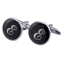 Load image into Gallery viewer, French Cufflinks black round Enamel Traditional letter Cufflinks