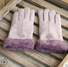 Load image into Gallery viewer, Gloves Female Autumn and Winter Warm Korean Version Plus Velvet Thick five Fingers Retro Suede Touch Screen Gloves Cute Driving