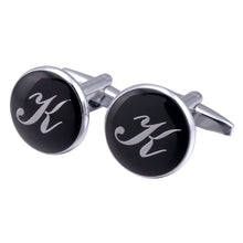 Load image into Gallery viewer, French Cufflinks black round Enamel Traditional letter Cufflinks