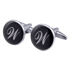 Load image into Gallery viewer, French Cufflinks black round Enamel Traditional letter Cufflinks