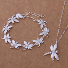 Load image into Gallery viewer, Silver Plated Dragonfly Necklace Bracelet