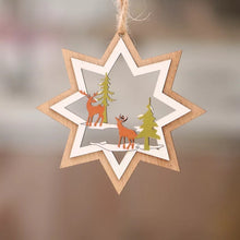 Load image into Gallery viewer, Christmas tree small pendant wooden five-pointed star bell pendant gift Christmas decoration wooden