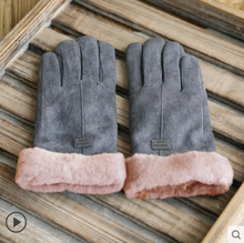 Load image into Gallery viewer, Gloves Female Autumn and Winter Warm Korean Version Plus Velvet Thick five Fingers Retro Suede Touch Screen Gloves Cute Driving