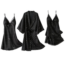 Load image into Gallery viewer, Print Dot Lady Nightwear Satin 4PCS Pajamas Set For Women