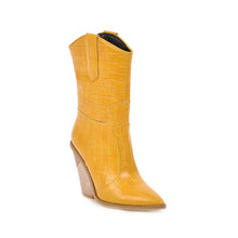 Load image into Gallery viewer, Pointed Thick Heel White Boots Women's Western Cowboy Boots