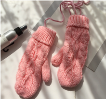 Load image into Gallery viewer, Korean Twist Double Thickening Fashion Hanging Neck Woolen Gloves Mittens Knitted Gloves Women Winter Korean Cute