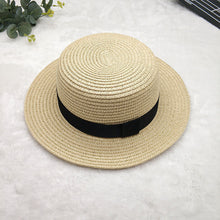 Load image into Gallery viewer, Straw Hat Women's Flat Top Hat Short Hair Hat Summer Korean Version Of The Wild Sun Hat