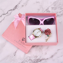 Load image into Gallery viewer, Women Watches Leather Quartz Wristwatch Sunglasses Corsage 3 Pcs Girl Christmas Gift New Year Gift Ladies Gift Box