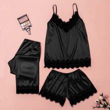 Load image into Gallery viewer, V Neck Eyelash Lace Bowknot Pajamas Three-piece Set