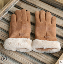 Load image into Gallery viewer, Gloves Female Autumn and Winter Warm Korean Version Plus Velvet Thick five Fingers Retro Suede Touch Screen Gloves Cute Driving