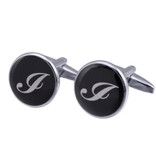Load image into Gallery viewer, French Cufflinks black round Enamel Traditional letter Cufflinks