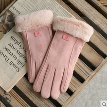 Load image into Gallery viewer, Gloves Female Autumn and Winter Warm Korean Version Plus Velvet Thick five Fingers Retro Suede Touch Screen Gloves Cute Driving