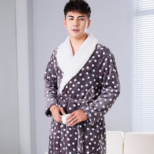 Load image into Gallery viewer, Thickened Polka Dot Robe Coral Fleece Nightgown Men's Bathrobe Pajamas