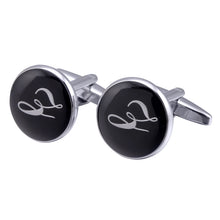 Load image into Gallery viewer, French Cufflinks black round Enamel Traditional letter Cufflinks