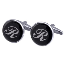Load image into Gallery viewer, French Cufflinks black round Enamel Traditional letter Cufflinks