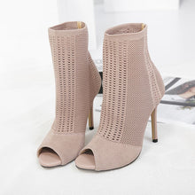 Load image into Gallery viewer, Open-toe knit stiletto heels