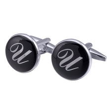 Load image into Gallery viewer, French Cufflinks black round Enamel Traditional letter Cufflinks