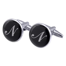 Load image into Gallery viewer, French Cufflinks black round Enamel Traditional letter Cufflinks