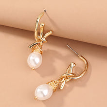 Load image into Gallery viewer, Knotted Hand-wrapped Pearl Earrings Jewelry Earrings C-shaped Simple And Versatile Elegant Earrings
