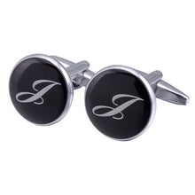 Load image into Gallery viewer, French Cufflinks black round Enamel Traditional letter Cufflinks