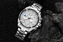 Load image into Gallery viewer, men''s watch fake three eyes luminous men''s watch fashion casual steel band waterproof watch t504g