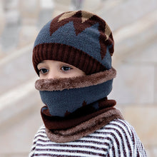 Load image into Gallery viewer, Children's Hats For Autumn And Winter New Boys' Hats And Bibs Set Korean Letters Knitted Hedging Warm Woolen Caps
