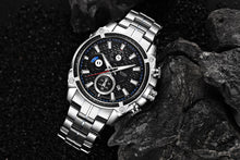 Load image into Gallery viewer, men''s watch fake three eyes luminous men''s watch fashion casual steel band waterproof watch t504g