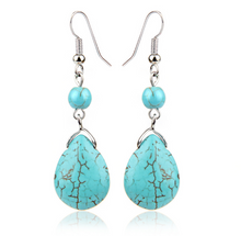 Load image into Gallery viewer, Ethnic retro simple drop water turquoise earrings hot featured texture stone earrings earrings cheap earrings