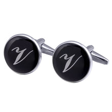 Load image into Gallery viewer, French Cufflinks black round Enamel Traditional letter Cufflinks