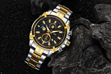 Load image into Gallery viewer, men''s watch fake three eyes luminous men''s watch fashion casual steel band waterproof watch t504g