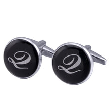 Load image into Gallery viewer, French Cufflinks black round Enamel Traditional letter Cufflinks