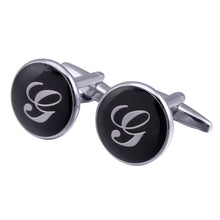 Load image into Gallery viewer, French Cufflinks black round Enamel Traditional letter Cufflinks