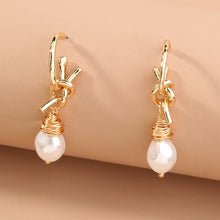 Load image into Gallery viewer, Knotted Hand-wrapped Pearl Earrings Jewelry Earrings C-shaped Simple And Versatile Elegant Earrings