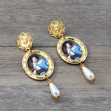 Load image into Gallery viewer, Vintage oil painting pearl earrings