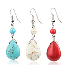 Load image into Gallery viewer, Ethnic retro simple drop water turquoise earrings hot featured texture stone earrings earrings cheap earrings