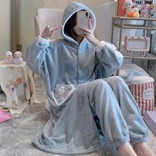Load image into Gallery viewer, Autumn And Winter Long Velvet Pajamas Set Thick Warm Female Bathrobe Coral Velvet Winter Home Service