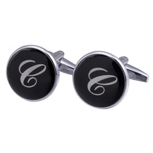 Load image into Gallery viewer, French Cufflinks black round Enamel Traditional letter Cufflinks