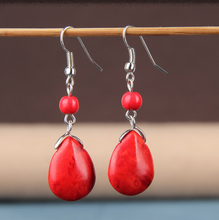 Load image into Gallery viewer, Ethnic retro simple drop water turquoise earrings hot featured texture stone earrings earrings cheap earrings