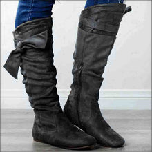 Load image into Gallery viewer, Womens Boots Retro Knee High Boots Flat Bow Elastic Frosted Mid-Top
