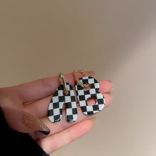 Load image into Gallery viewer, Small Lock Earrings Vintage Checkerboard Earrings