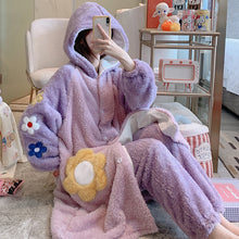 Load image into Gallery viewer, Autumn And Winter Long Velvet Pajamas Set Thick Warm Female Bathrobe Coral Velvet Winter Home Service