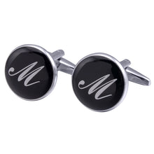Load image into Gallery viewer, French Cufflinks black round Enamel Traditional letter Cufflinks