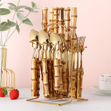 Load image into Gallery viewer, Stainless Steel Cutlery Gift Set Bamboo Wood